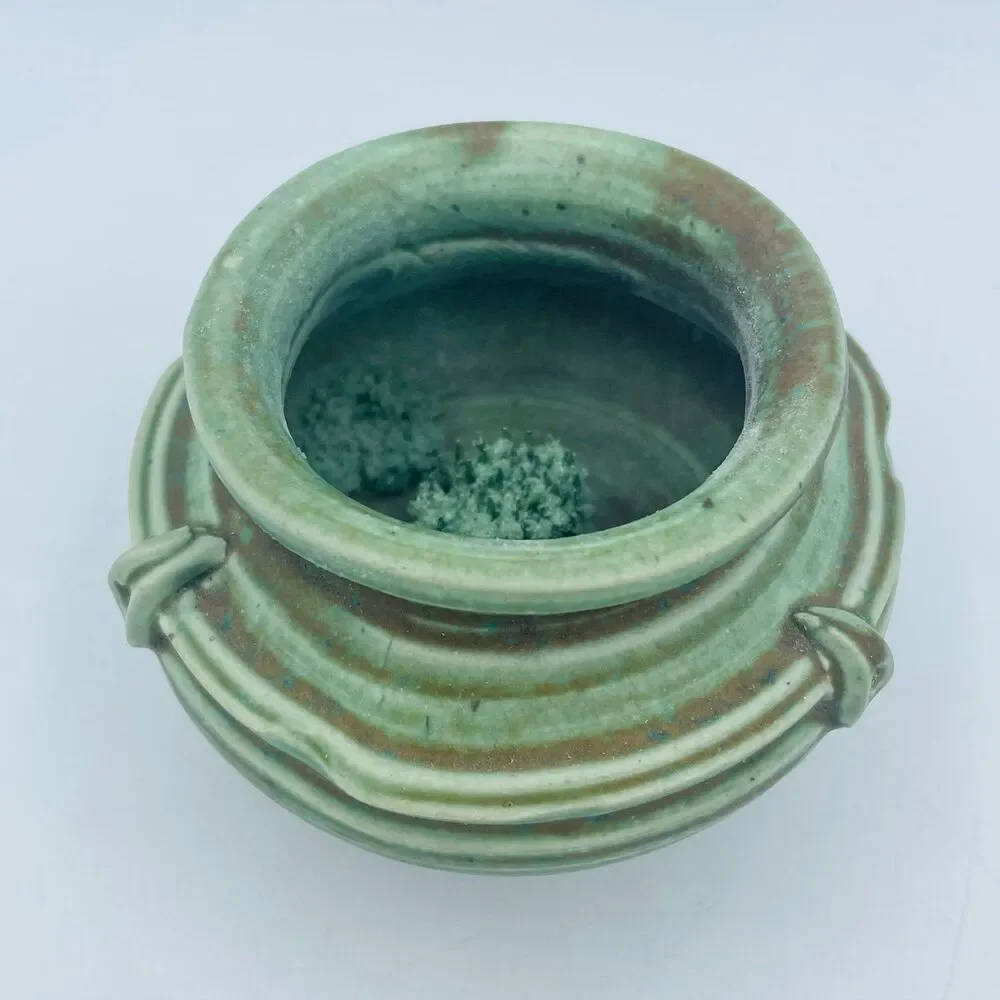 Studio Art Pottery Handmade Mini Pot w. Flower Frog Pins for Floral Bud Display